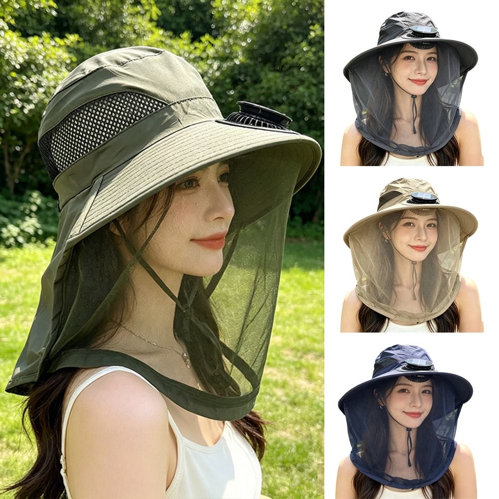 Sun Hat Wide Brim - Topi Jaring Nyamuk Lipat dengan Kipas